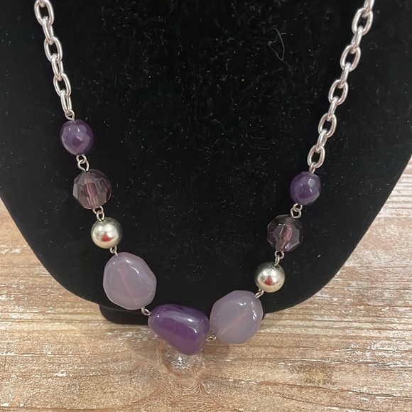 Vintage Silver Tone Purple Beaded Long Statement Necklace - Picture 2 of 4